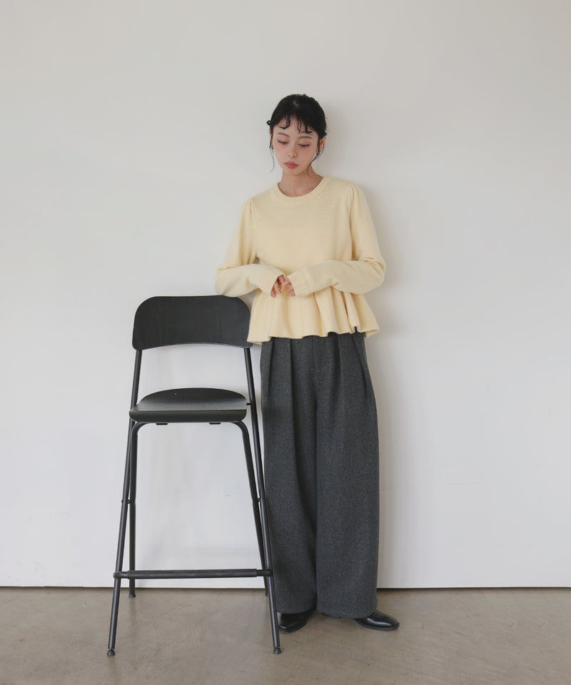 ウールライクタックワイドパンツ