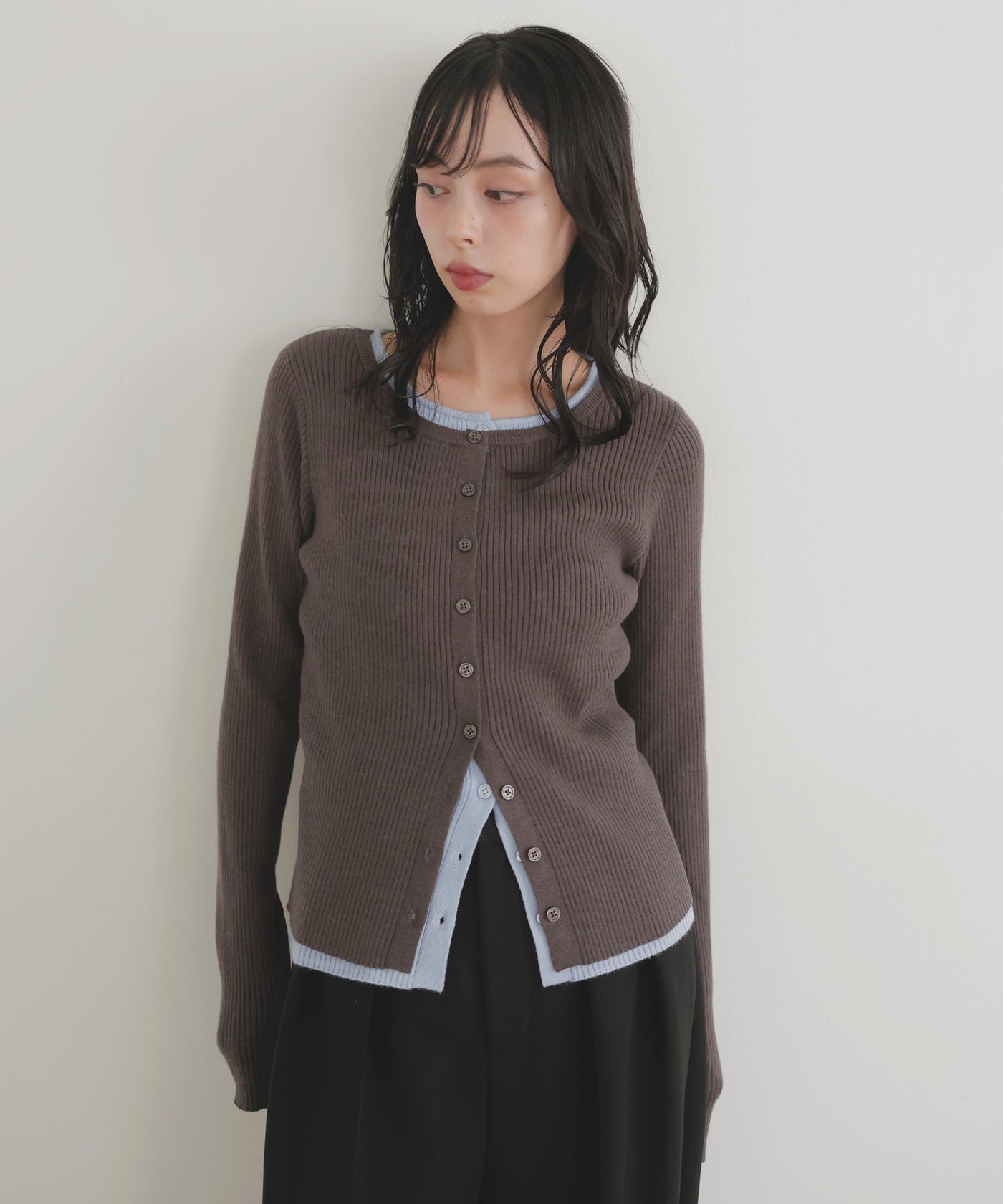 anuans バイカラークルーネックカーデガン SHIPS any: バイカラー クルーネック カーディガン ジャケット