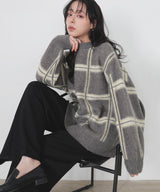 【11月上旬予約商品】シャギーチェッククルーネックニット
