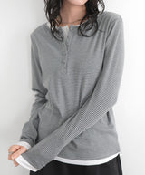 ボーダーリブヘンリーネックプルオーバー