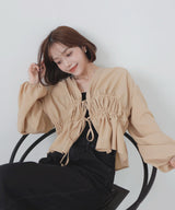 【一部予約商品】【mayu × LIAN】ダブルリボンシャーリングブラウス