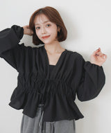 【一部予約商品】【mayu × LIAN】ダブルリボンシャーリングブラウス