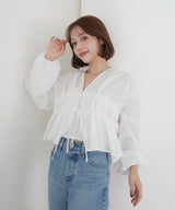 【一部予約商品】【mayu × LIAN】ダブルリボンシャーリングブラウス