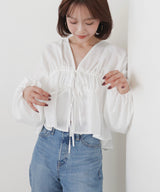 【一部予約商品】【mayu × LIAN】ダブルリボンシャーリングブラウス