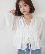 【一部予約商品】【mayu × LIAN】ダブルリボンシャーリングブラウス