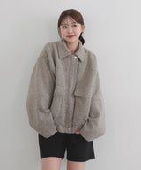 【10月下旬予約商品】　【ayu×LIAN】ステンカラーカールシャギーブルゾン