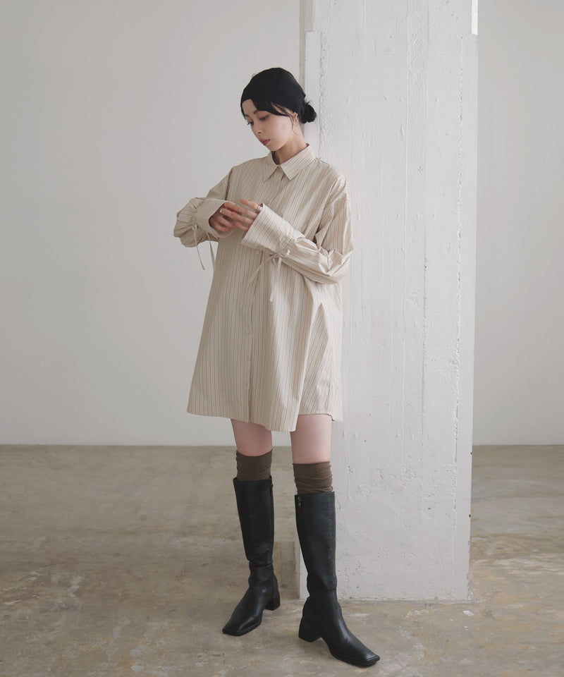 袖リボンチュニックシャツ
