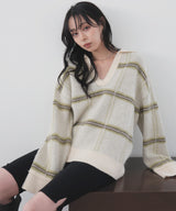 【11月上旬予約商品】シャギーチェックキーネックニット