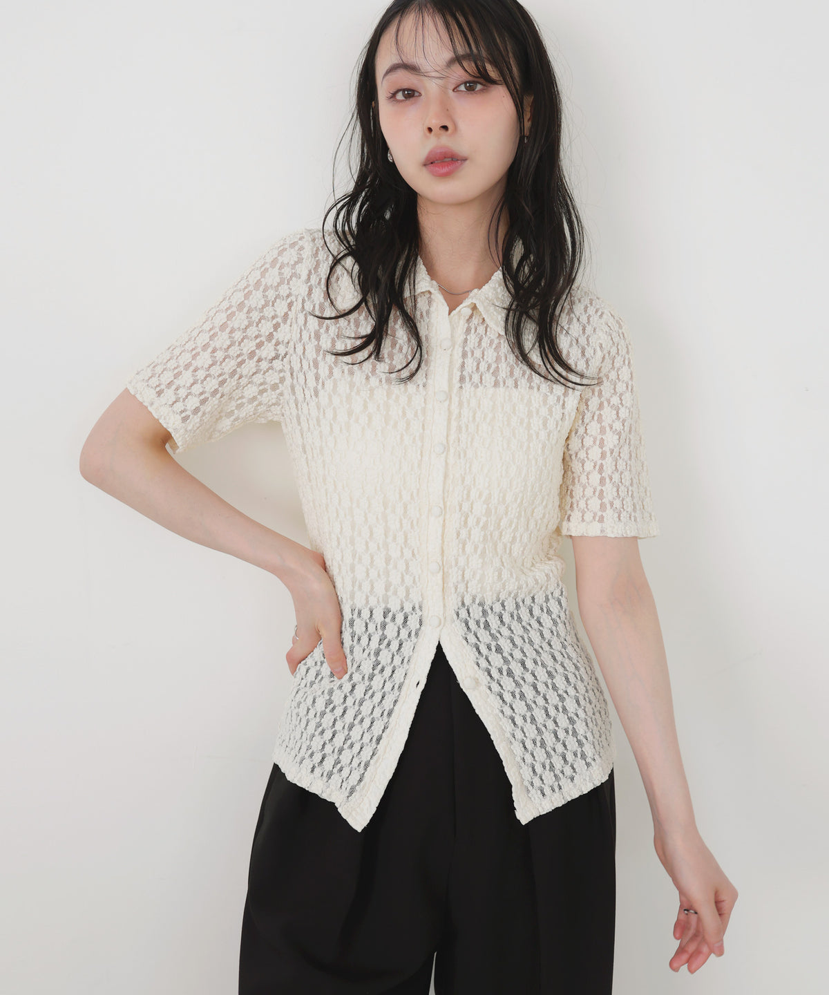 レリアン【超美品】11号 シアーメッシュ素材 花柄 カットソー 春夏 Ｌ トップス レディース レース 春夏 7分袖 きれいめ フォーマル