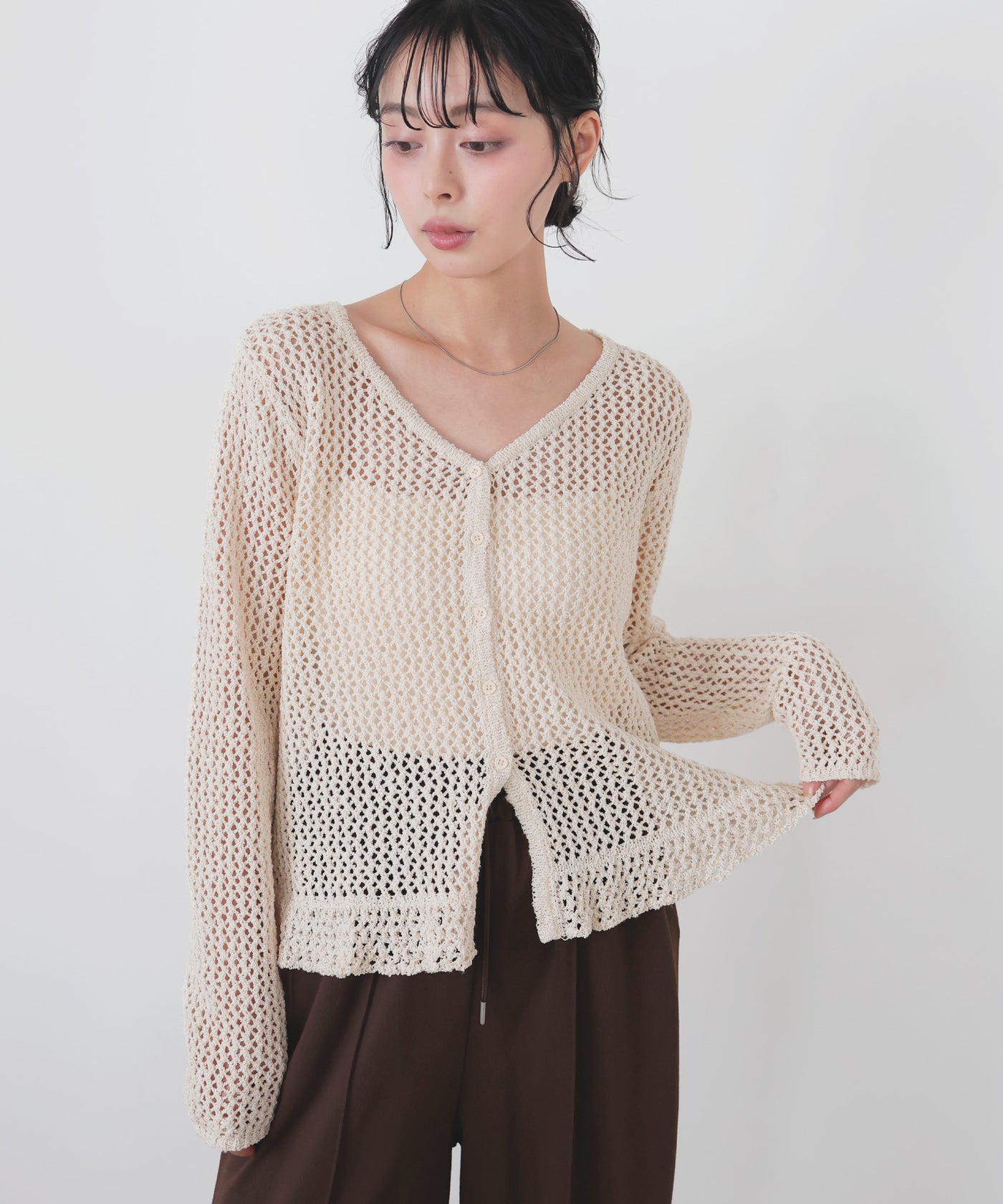VIVIENNE TAM　メッシュレイヤード カーディガンパワーネット　手洗可 Vネックメッシュカーディガン – LIAN