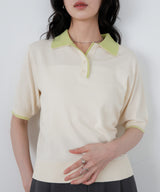 レイヤードカラーポロニット