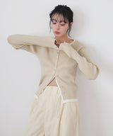 バイカラーリブニットカーデ