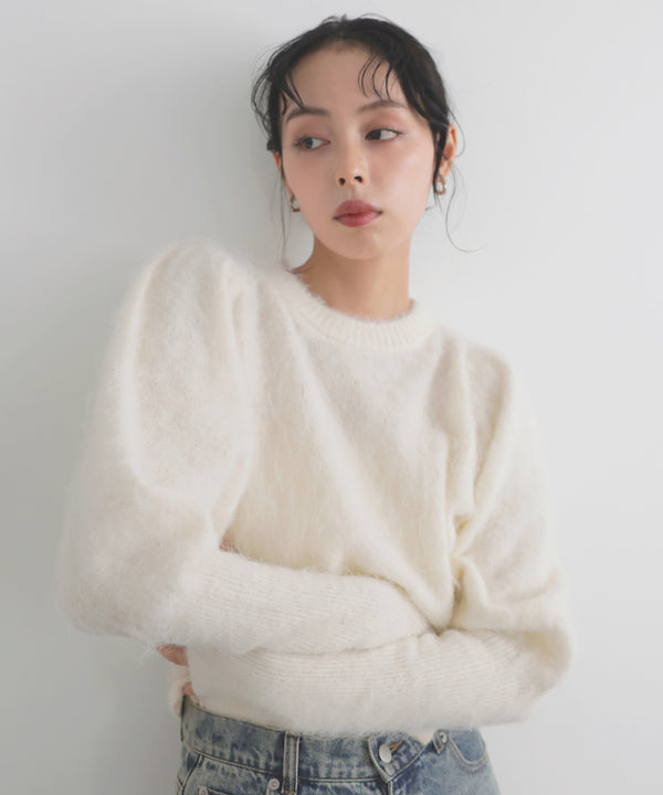 モヘアパフスリーブニット
