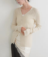 Vネックランダムリブニットカーディガン