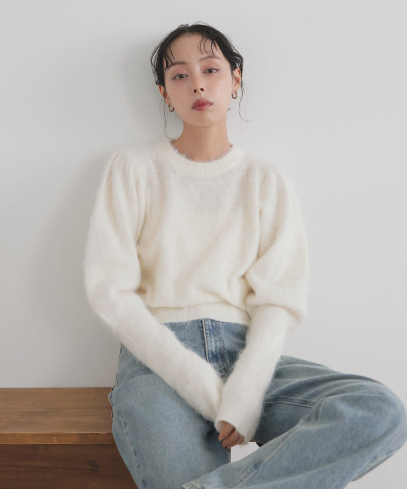 モヘアパフスリーブニット