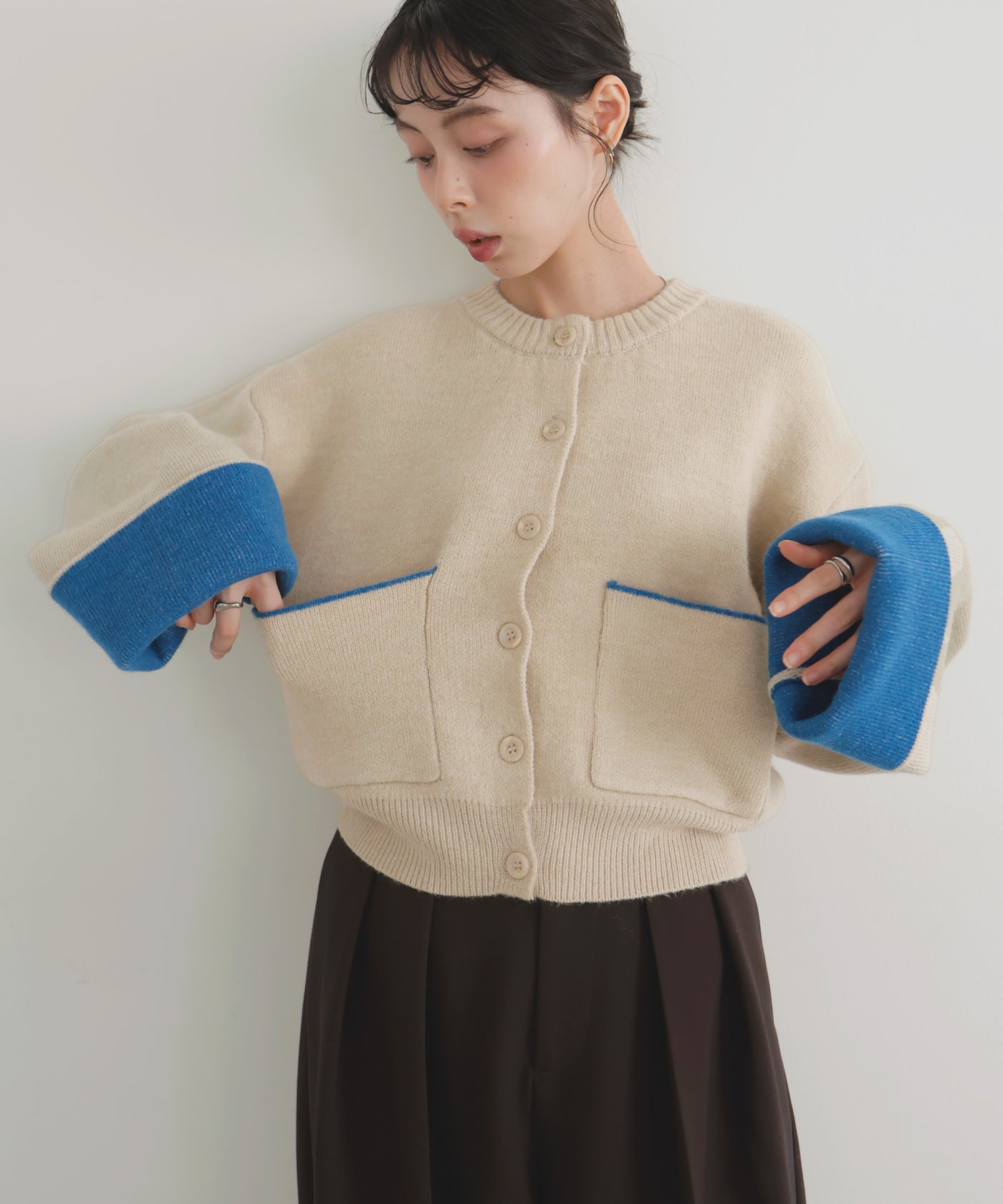 アルパカタッチバイカラーカーディガン – LIAN