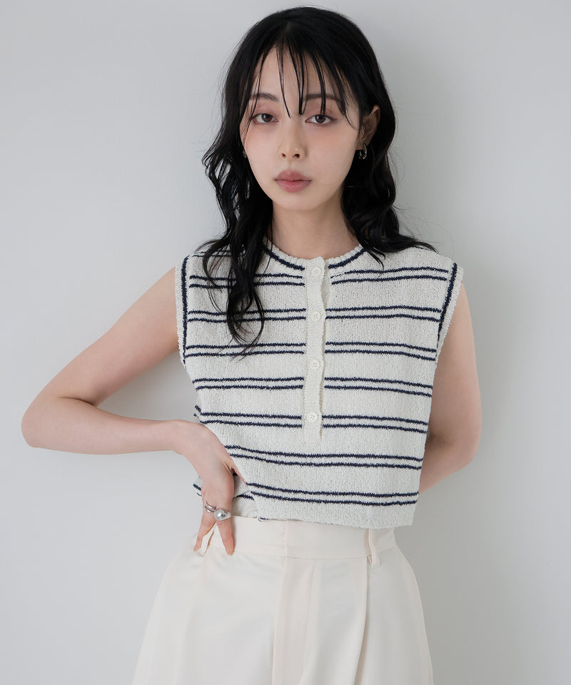 ヘンリーネックボーダーノースリニット – LIAN