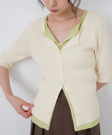 ハーフスリーブバイカラーカーデ