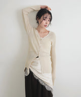Vネックランダムリブニットカーディガン