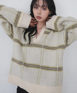 【11月上旬予約商品】シャギーチェックキーネックニット
