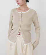 バイカラーリブニットカーデ