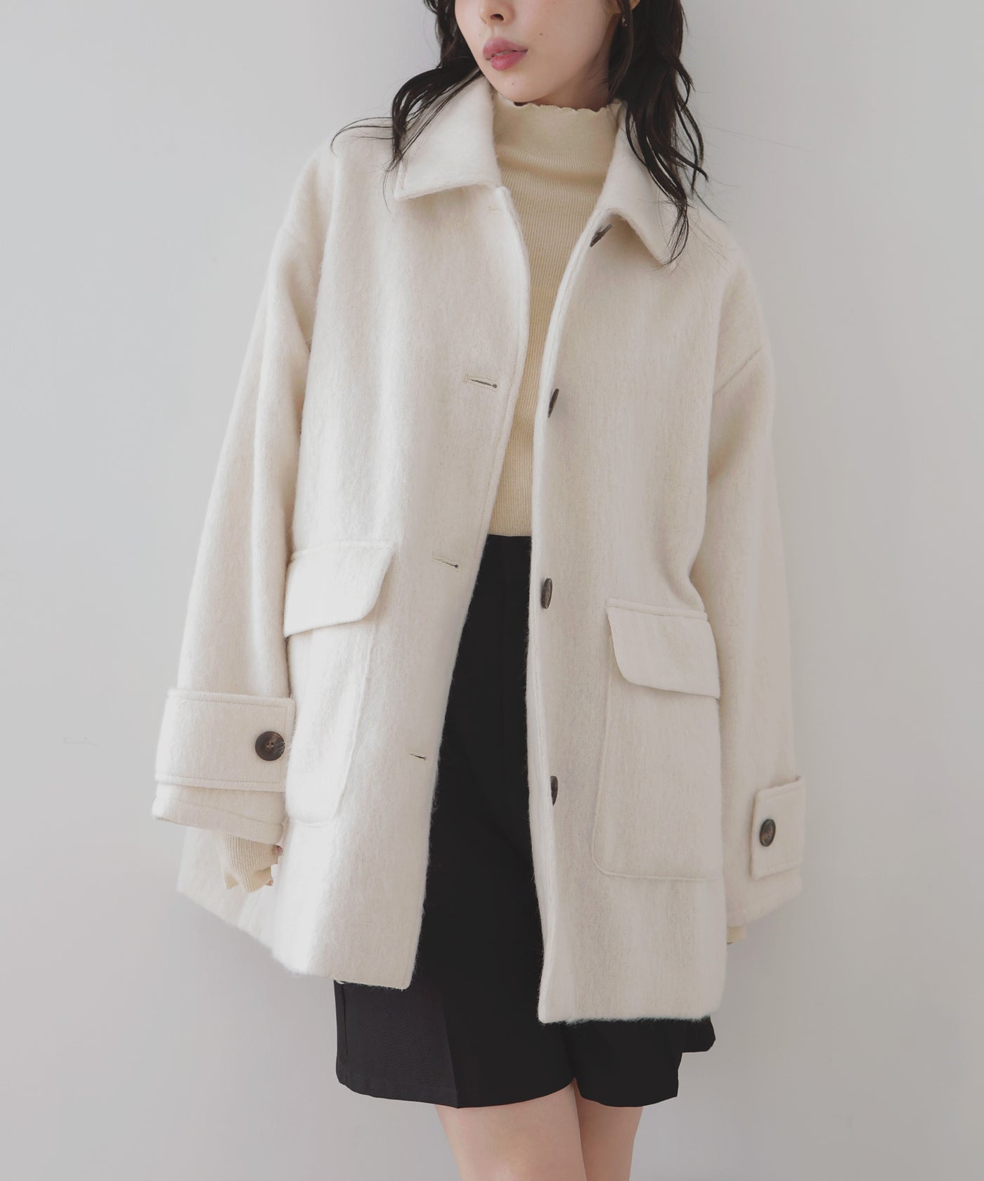 ステンカラーシャギージャケットコート – LIAN