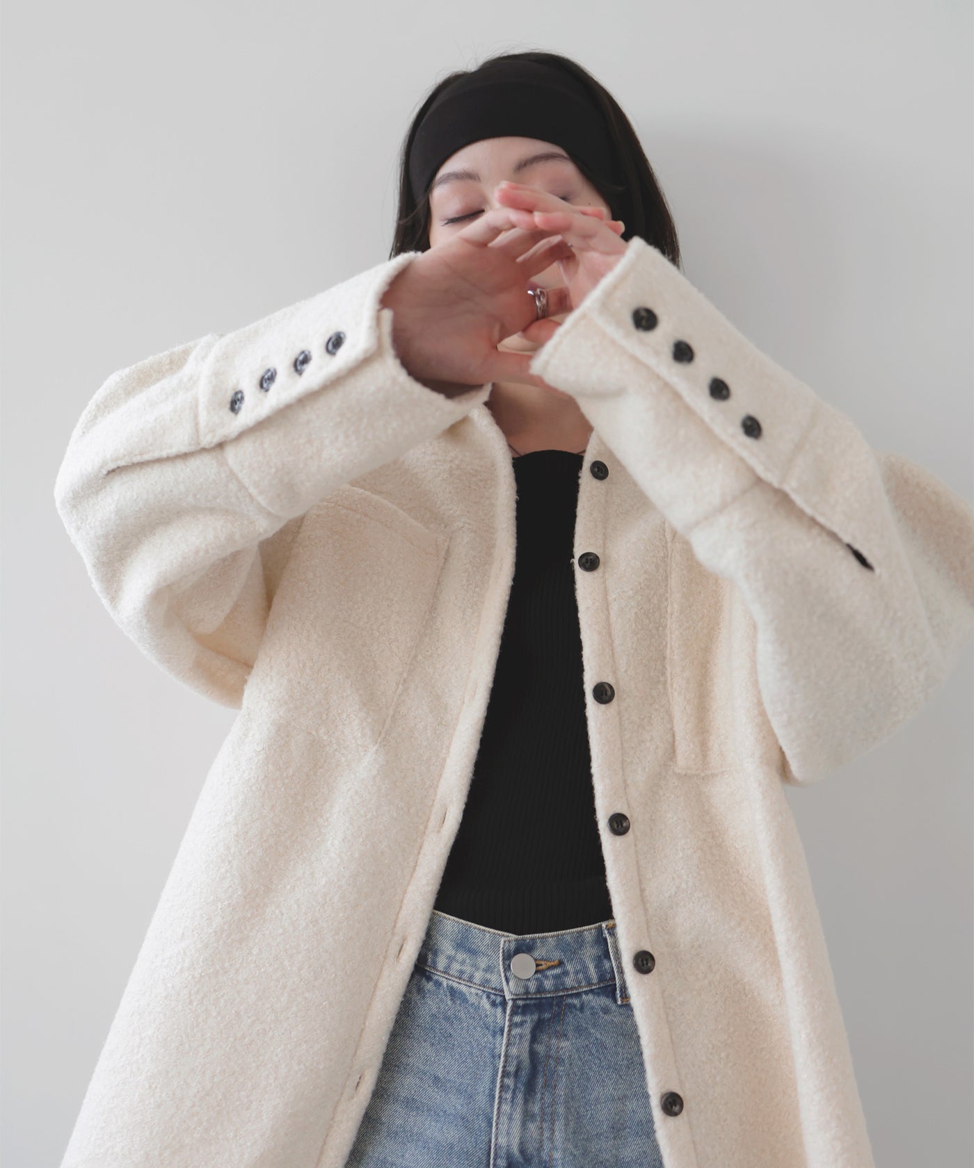 【未使用品】AKM ウールループ ドビー ツイード シャツブルゾン　L 未使用品】AKM ウールループ ドビー ツイード シャツブルゾン L LIAN