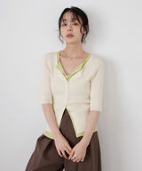 ハーフスリーブバイカラーカーデ