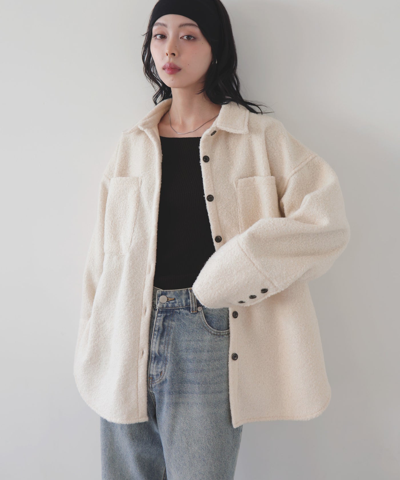 【未使用品】AKM ウールループ ドビー ツイード シャツブルゾン　L ループツイードシャツブルゾン – LIAN