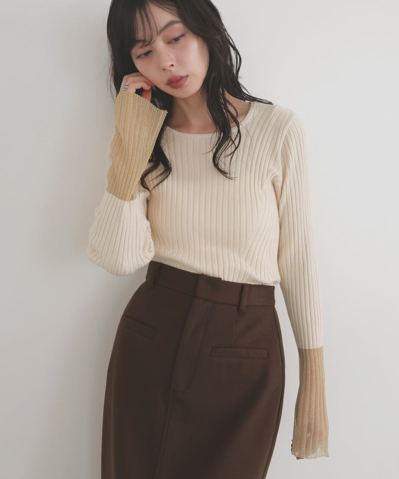 ラメスリーブニットプルオーバー