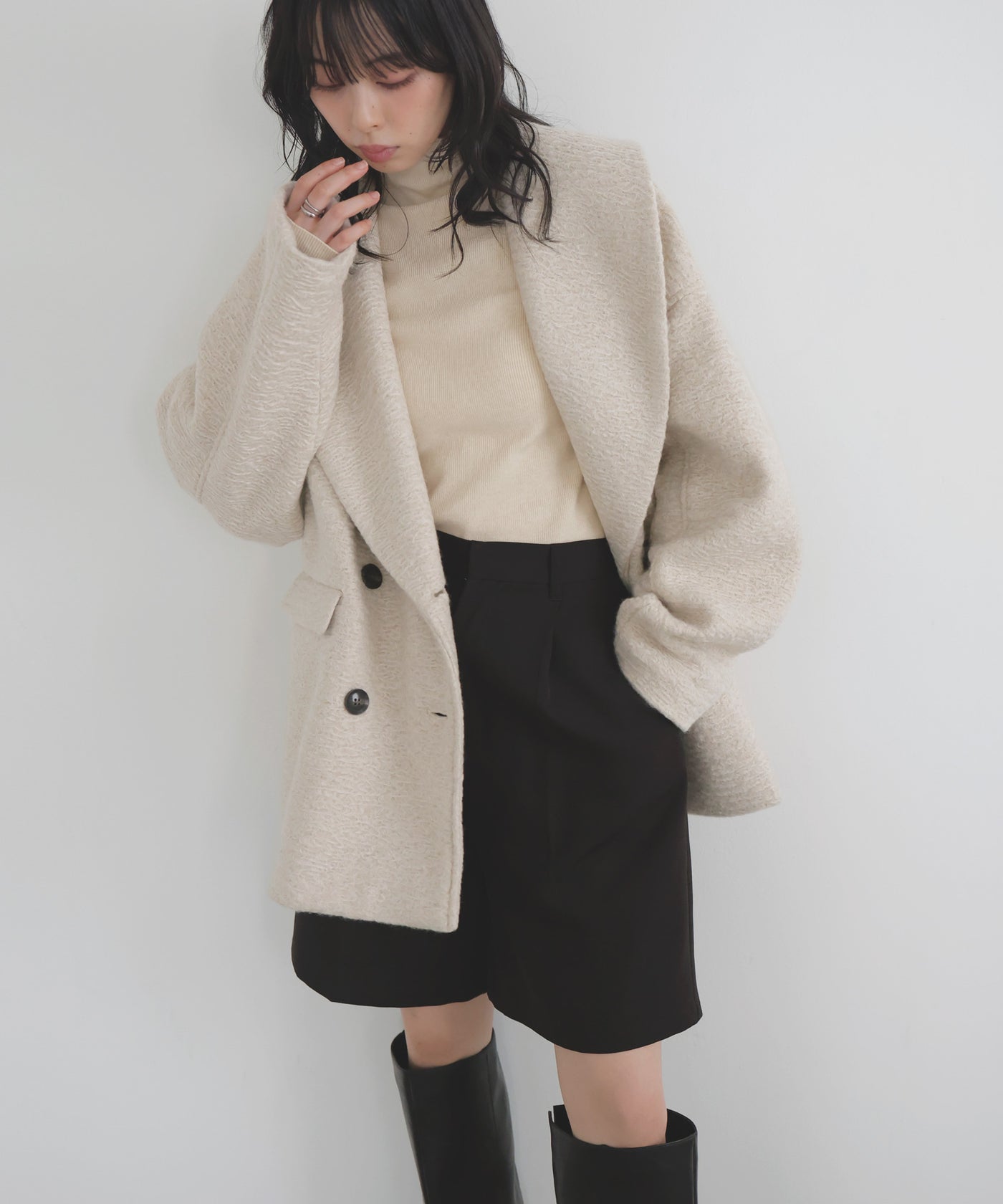 ショールカラーカールシャギーコート – LIAN