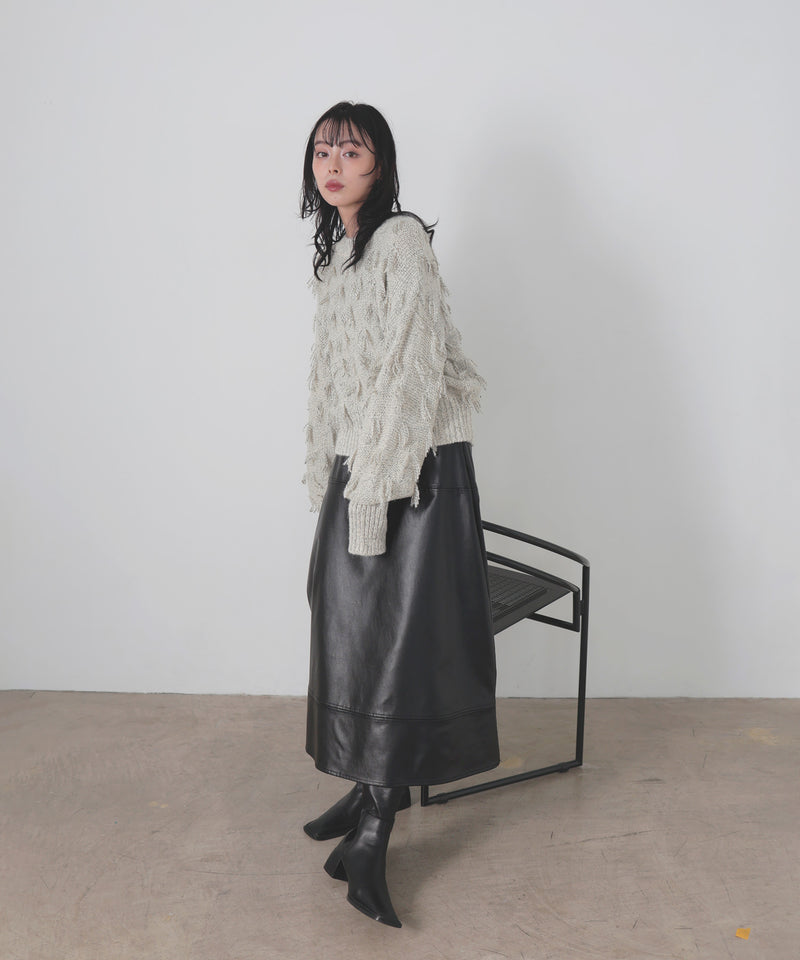 ランダムフリンジニットプルオーバー