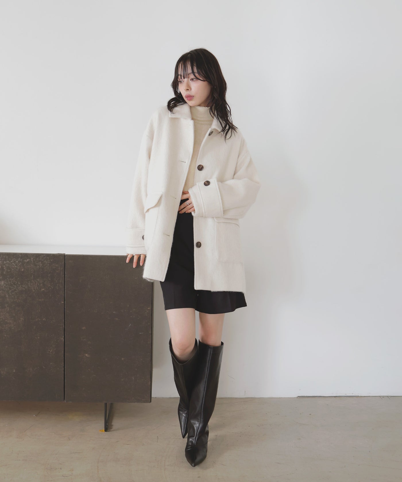 ステンカラーシャギージャケットコート – LIAN