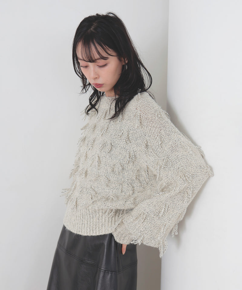 ランダムフリンジニットプルオーバー