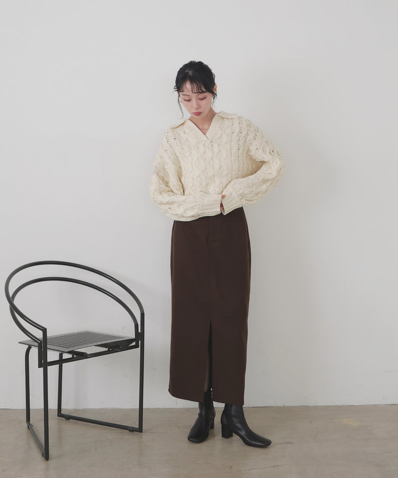 【11月中旬予約商品】ケーブルクロップドポロニット