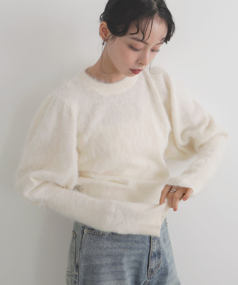 モヘアパフスリーブニット
