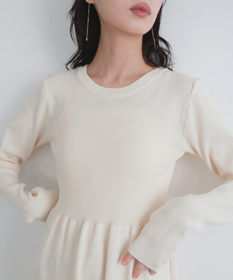 リブフレアニットワンピース