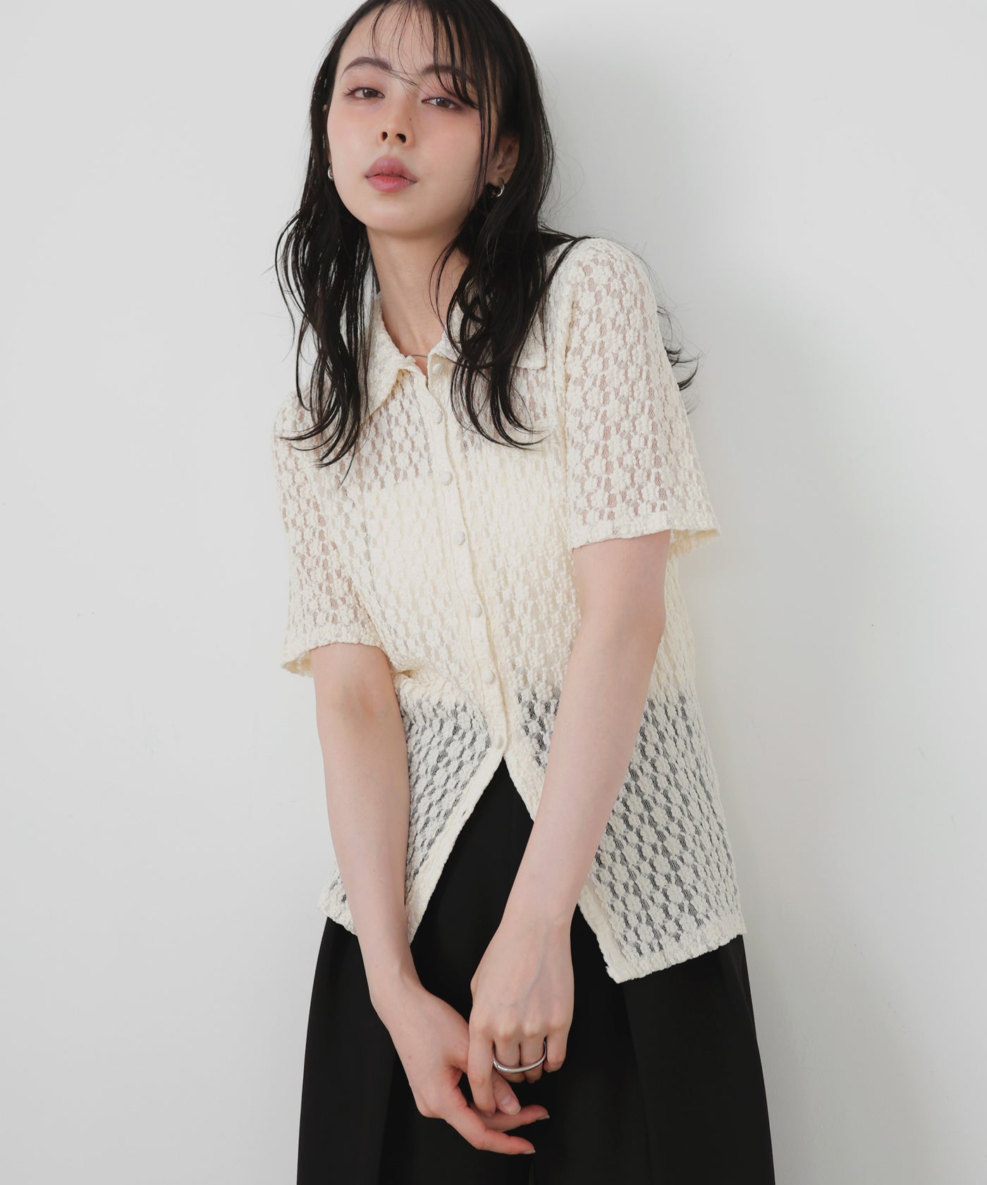 美品　VALENTINO ヴァレンティノ　レース　ニット　ポロシャツ　半袖　花柄 美品 VALENTINO ヴァレンティノ レース ニット ポロシャツ 半袖