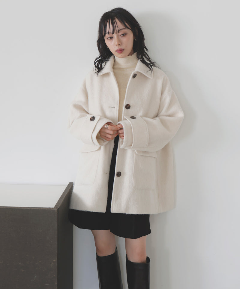 【10月下旬予約商品】ステンカラーシャギージャケットコート