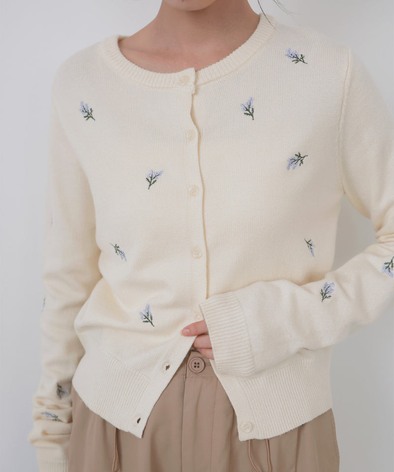 フラワー刺繍ニットカーディガン