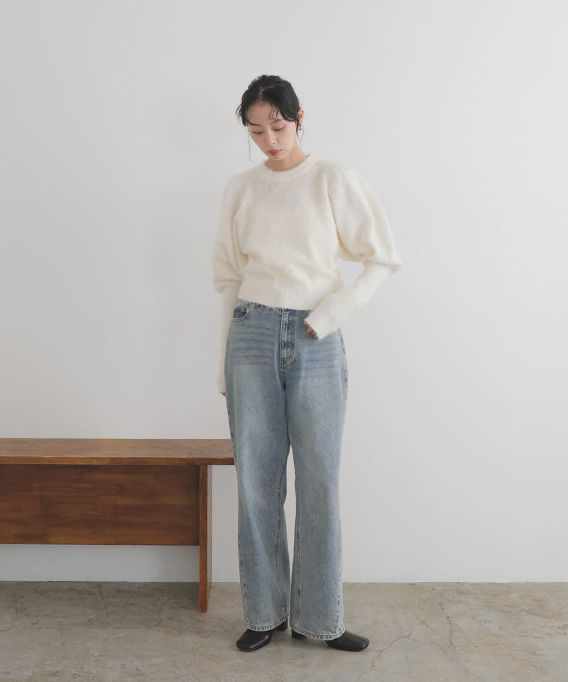 モヘアパフスリーブニット