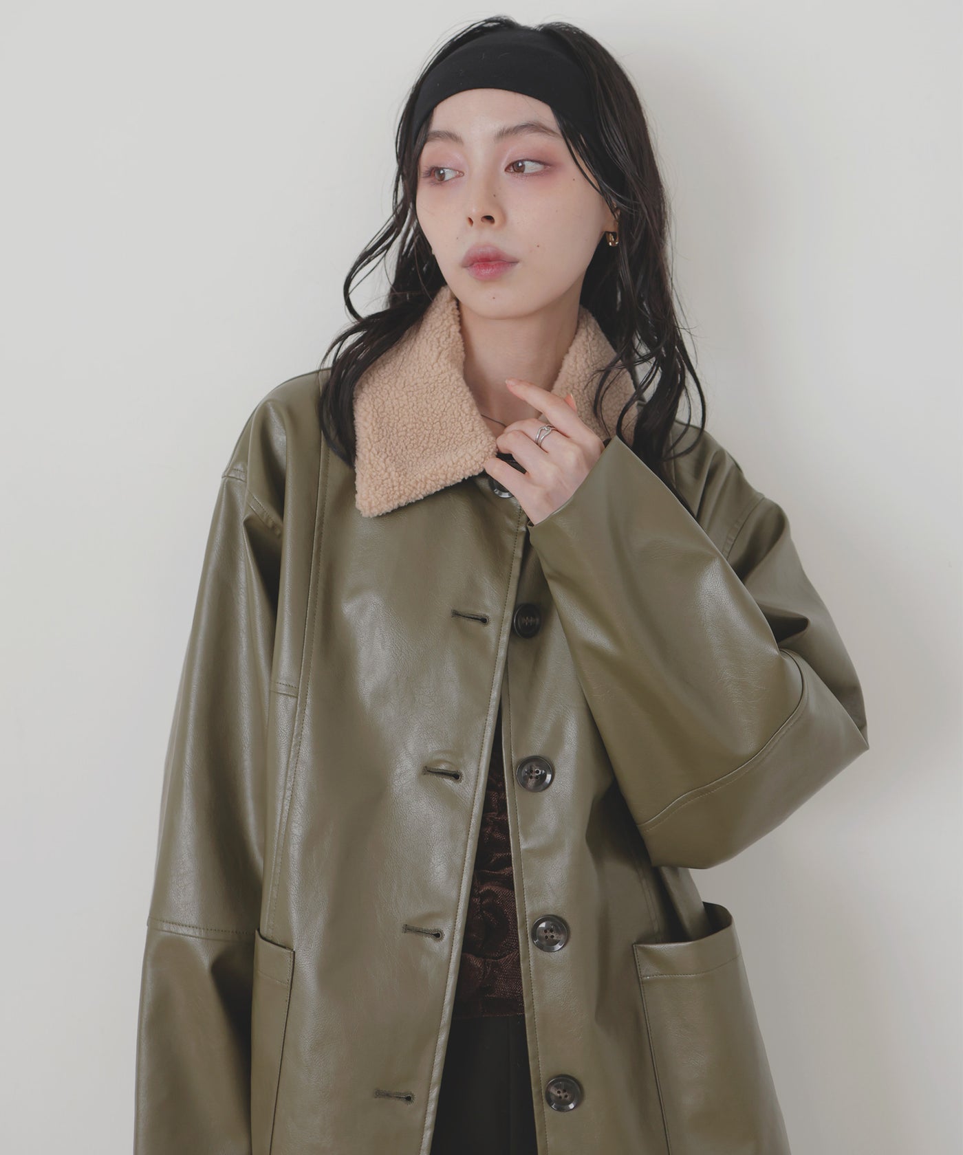 ボア襟フェイクレザーカバーオールジャケット – LIAN