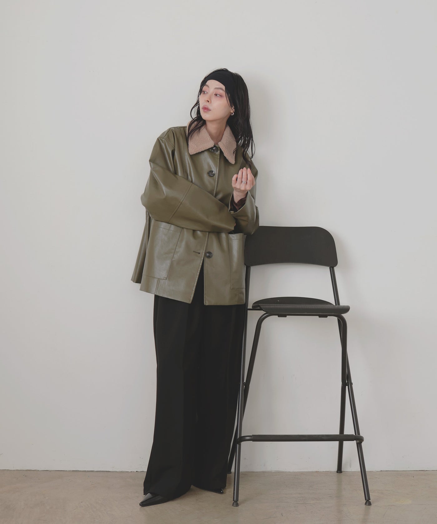 ボア襟フェイクレザーカバーオールジャケット – LIAN