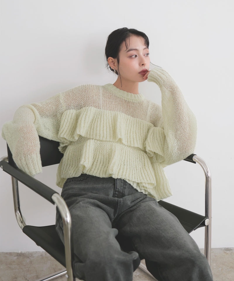 【12月下旬予約商品】シアーフリルニットプルオーバー