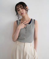 ヘンリーネックカップ付きレイヤードタンク