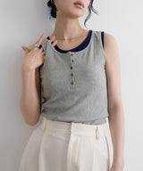 ヘンリーネックカップ付きレイヤードタンク