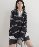 【10月中旬予約商品】アルパカタッチボーダーポロニット