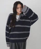 【10月中旬予約商品】アルパカタッチボーダーポロニット