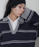 【10月中旬予約商品】アルパカタッチボーダーポロニット