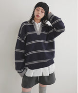 【10月中旬予約商品】アルパカタッチボーダーポロニット